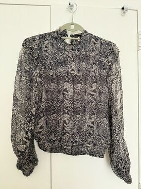 Free People Black & White Snake Print Long Sleeve Blouse